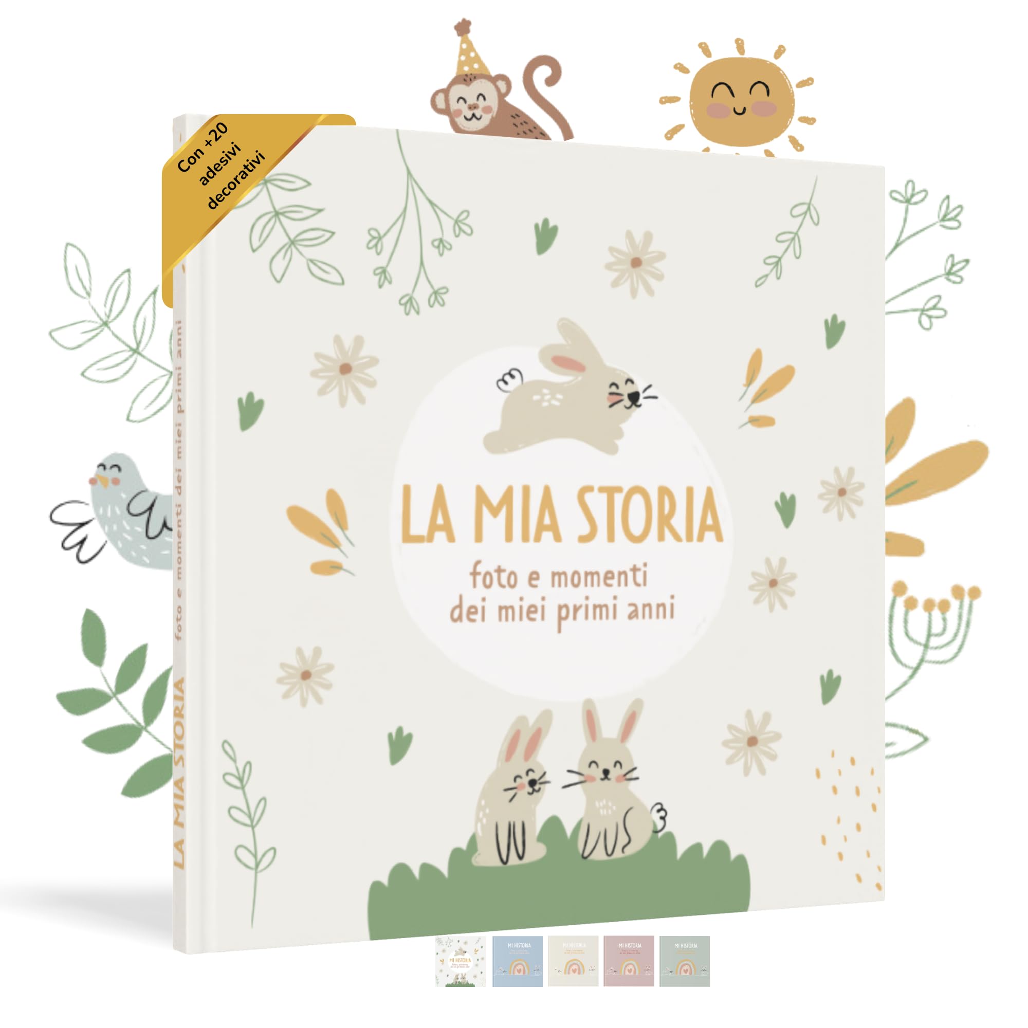 HuBorns - Album Nascita Bambina e Bambino per Incollare Foto e Scritte con +50 Pagine e Adesivi, Album Fotografico Neonato per il Primo Anno fino a 5 Anni, Ideale per Regalo Nascita