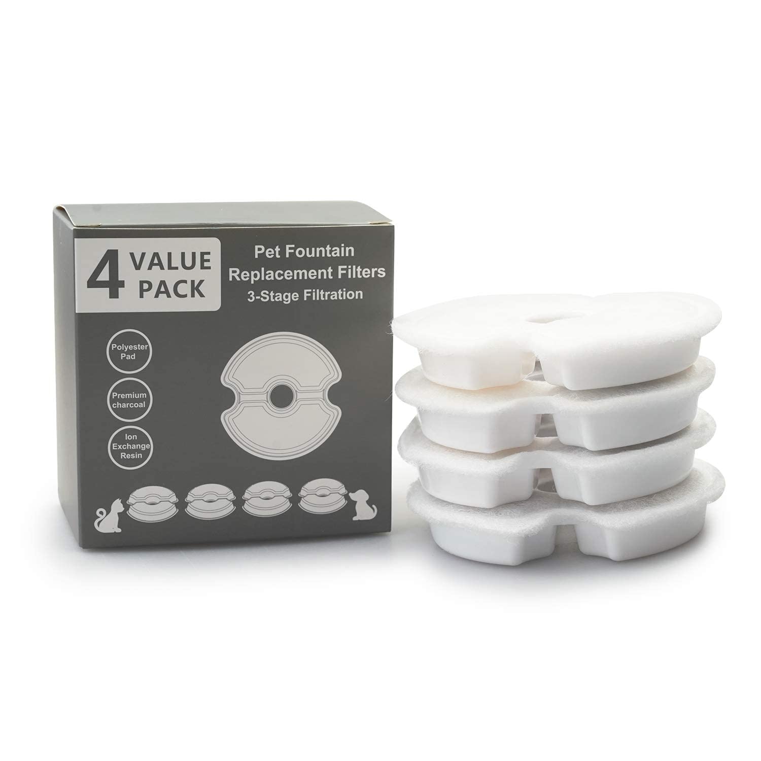 12 Cat Fountain Filter for Feelneedy F-016B, 6 Pre-Filter Sponge and 6 Centers Sound Absorbing Sponge, Water Fountain Filter for 84 Fl Oz/2.5 L Cat Fountain