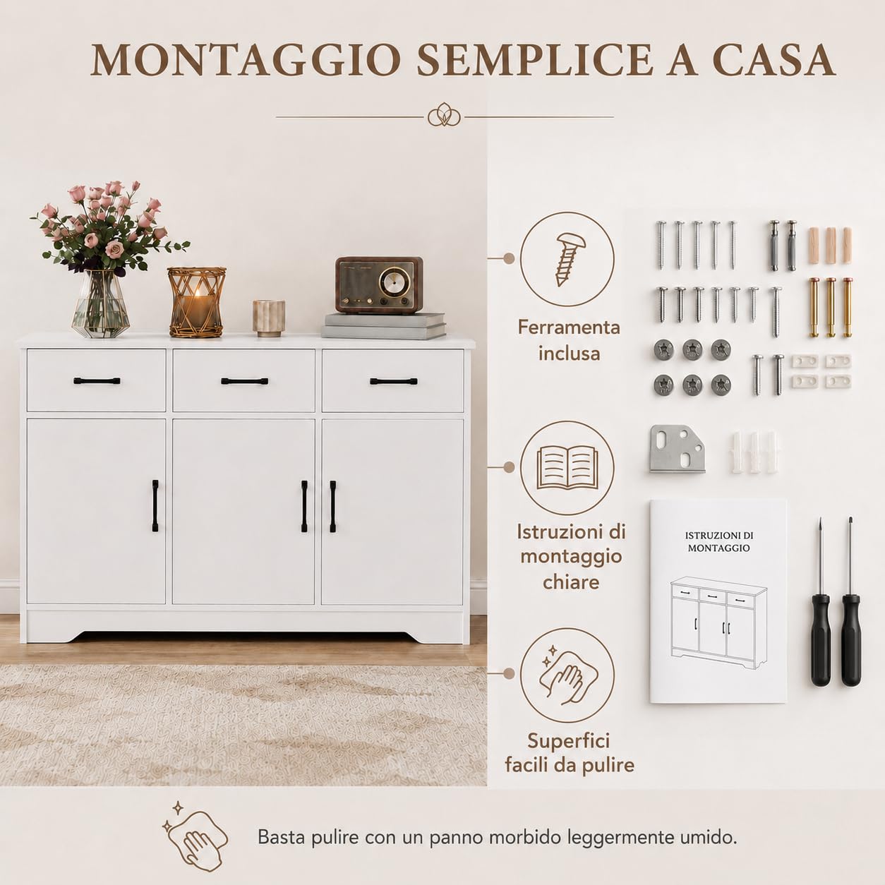 Credenza con Cassetti e Ante, Mobile Soggiorno Salvaspazio