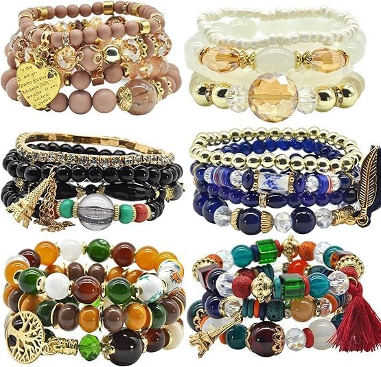 Stackable Stretch Bohemian Bracelet Sets for Women Stylish Beads Bracelet Stack Combo Set for Girls Hippie Bracelets Dainty Jewelry For Gift (Multicolor & Multidesign-As Per Stock Availability)-image-2