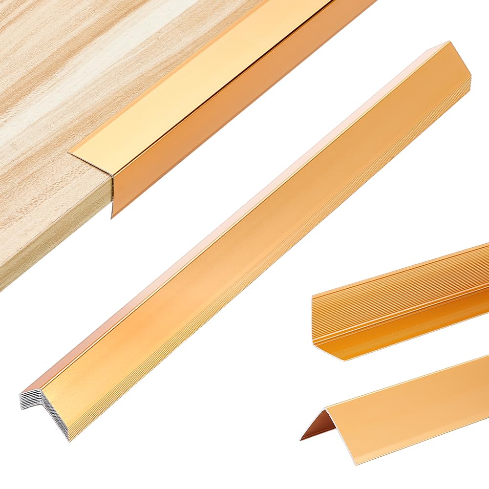 AHANDMAKER 10 Pack Aluminum Corner Guards Self Adhesive Edge Protectors Golden Metal Wall Corner Protector for Furniture Cabinets Kitchen Islands Home Office Decoration 15.75 Inch
