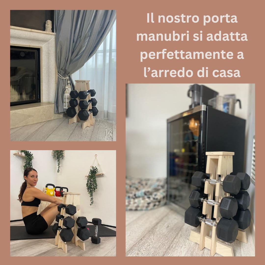 Meanswood Porta Manubri Palestra Casa – Rastrelliera Manubri, Porta Pesi Palestra Regolabili, Struttura in Legno, Portata massima 90 kg (10 Pesi)