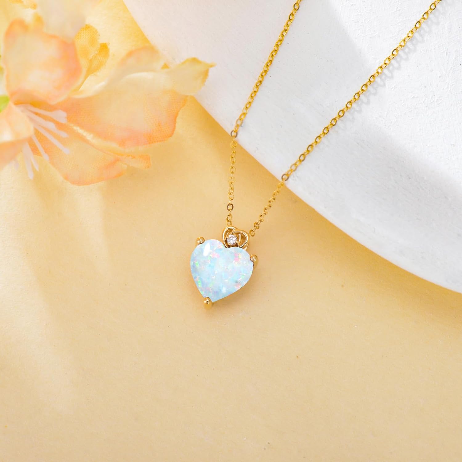 14k Gold Love Heart Gemstone Birthstone Necklaces for Women 3 Carat Heart-cut Created Birthstone Anniversary Birthday Mother's Day Pendant for Her 16+1+1 inch - Image 4