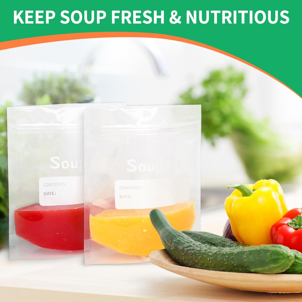 20 bolsas de almacenamiento de líquidos reutilizables para almacenar sopas, chilis, salsas boloñesas, curries, cualquier líquido (500 ml)