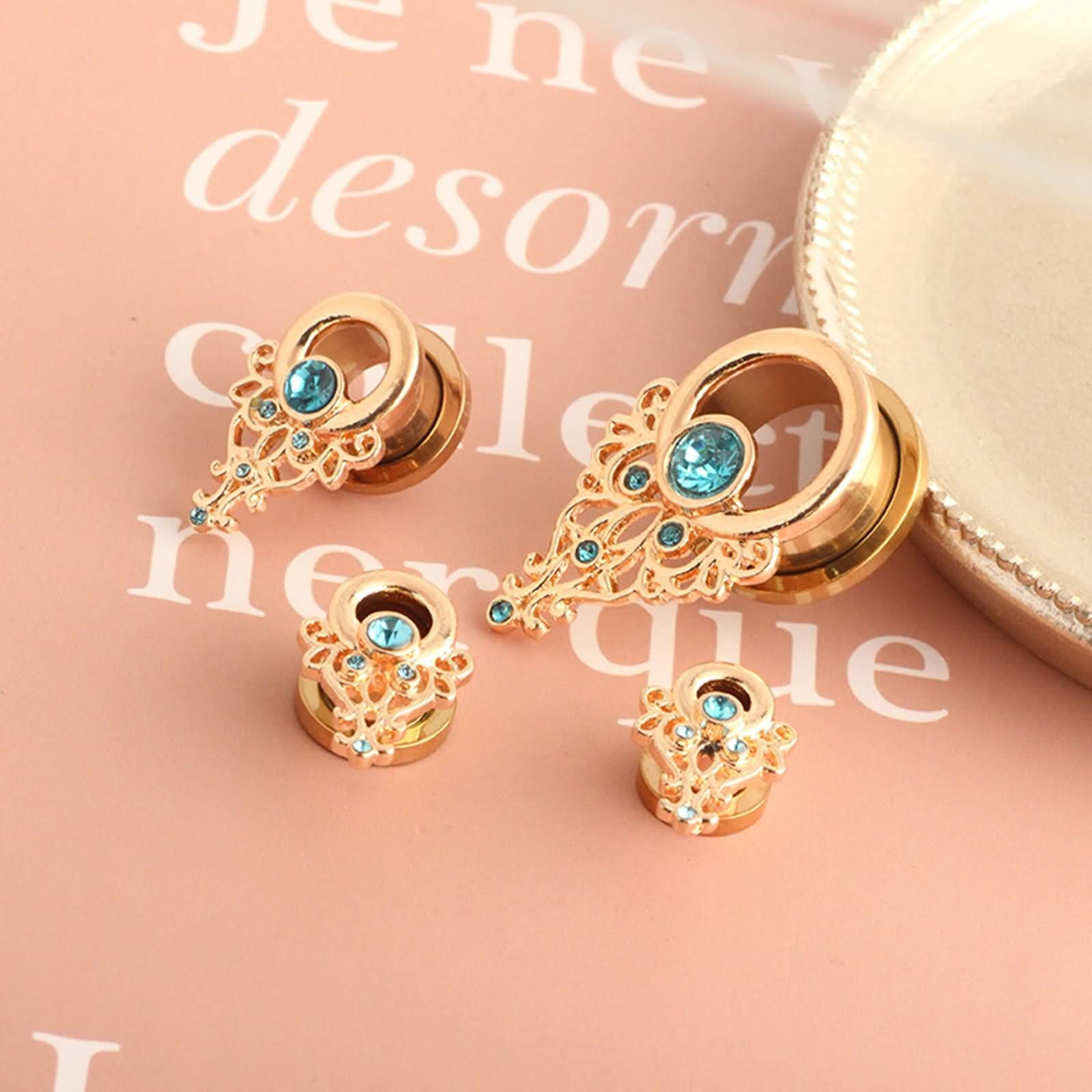 Daesar Plugs 6-16MM Edelstahl, Ohr Tunnel Set Blume mit Blau Zirkonia Ohrringe Piercing Ohr Plug Tunnel für Damen