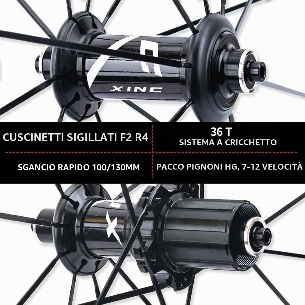 Set di Ruote da Bici da Corsa 700C con Freni A Pattino Anteriore E Posteriore, Cerchi da 30/40/50 Mm, Mozzo in Carbonio, Cassetta A 8/9/10/112 velocità, 100/130 Mm