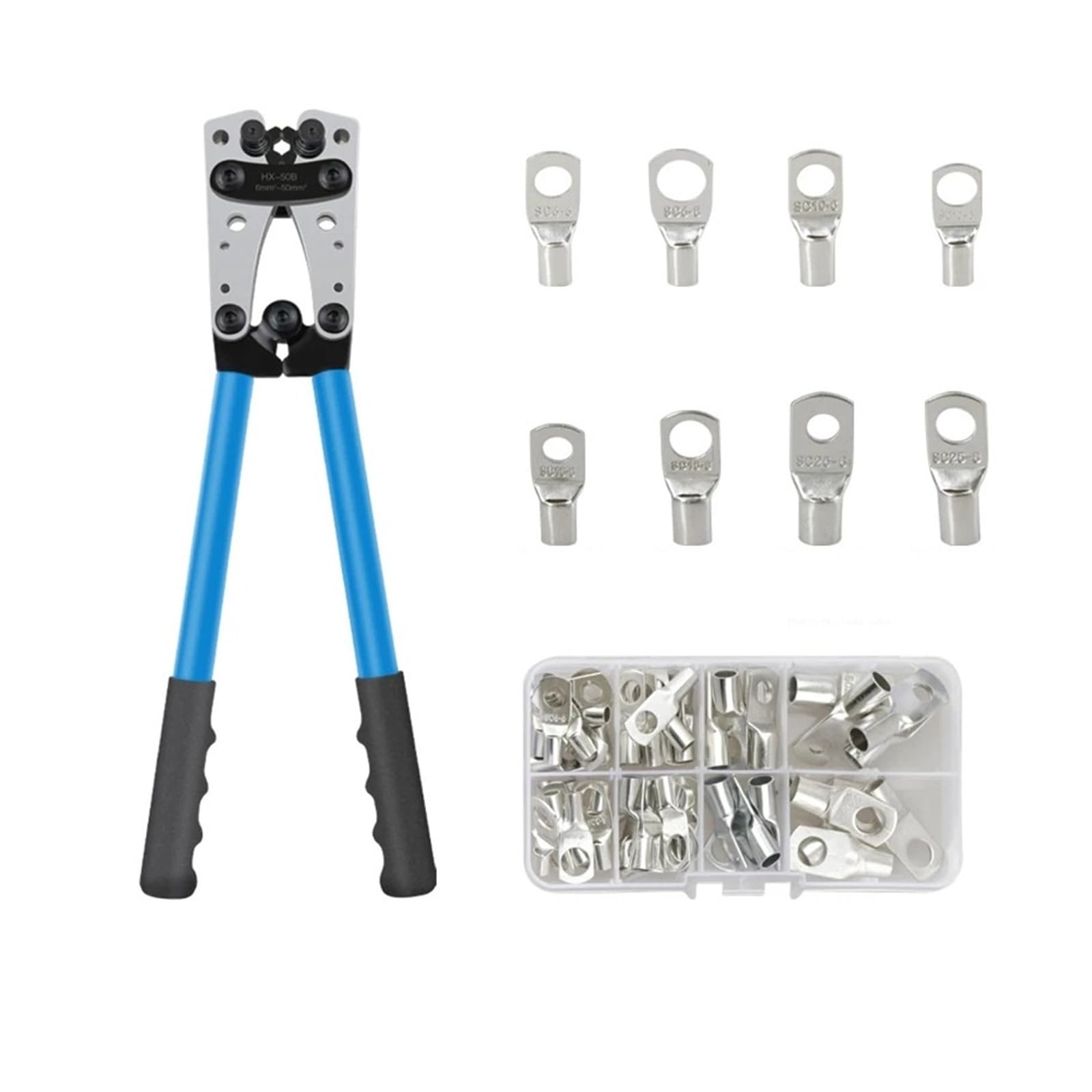 Crimping Pliers Tube Terminal Crimper Hex Crimp Tool Multitool Battery Cable Lug Hand Tools HX-50B 6-50mm² AWG 10-0(HX-50B and 60pcs)