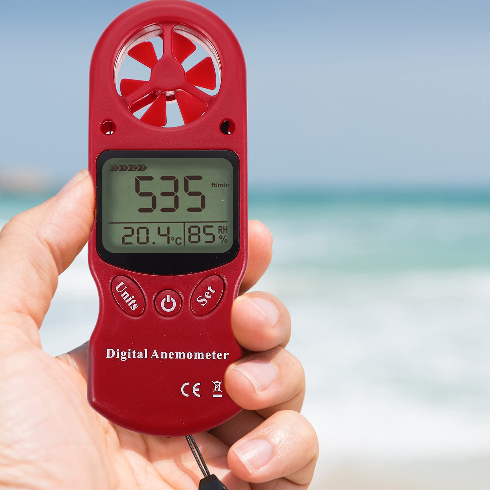 1pezzi Mini Anemometro Digitale Portatile Con Termometro e Display Retroilluminato Misuratore Di Umidità e Temperatura Strumento Pratico Per Monitoraggio Ambientale e Hvac Senza