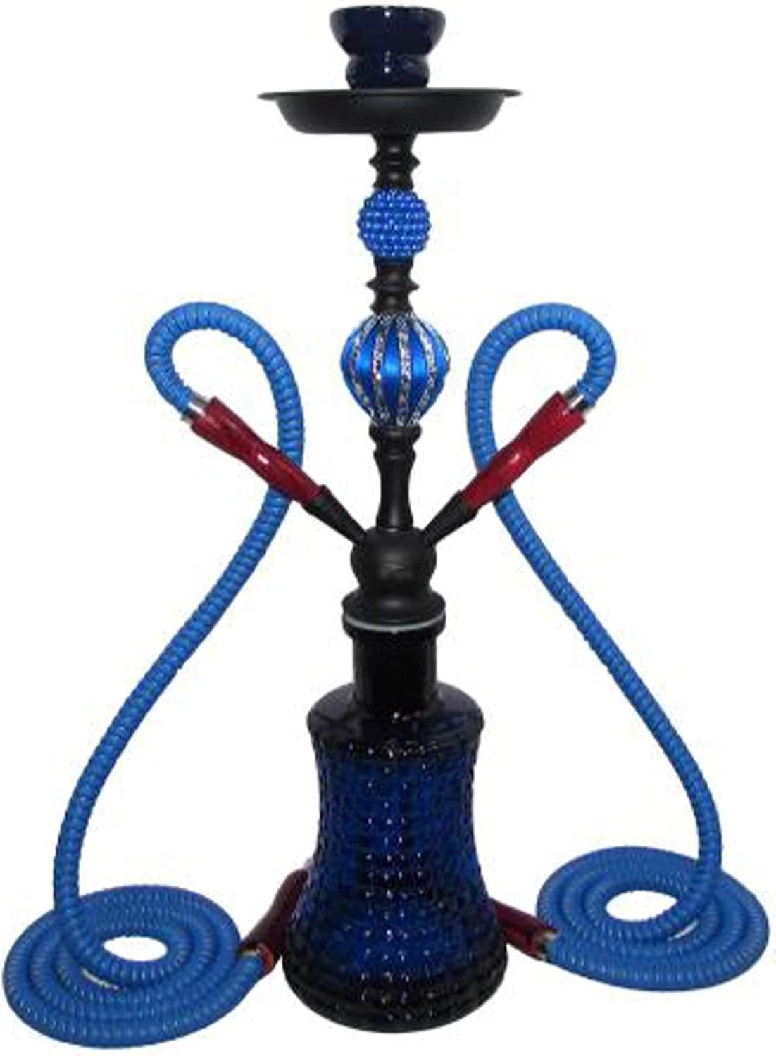 Tanya Justice 31" Double Hose Hookah Complete Set Glass Vase Hookah Kit with Flavors & Coals and Case (Blue)