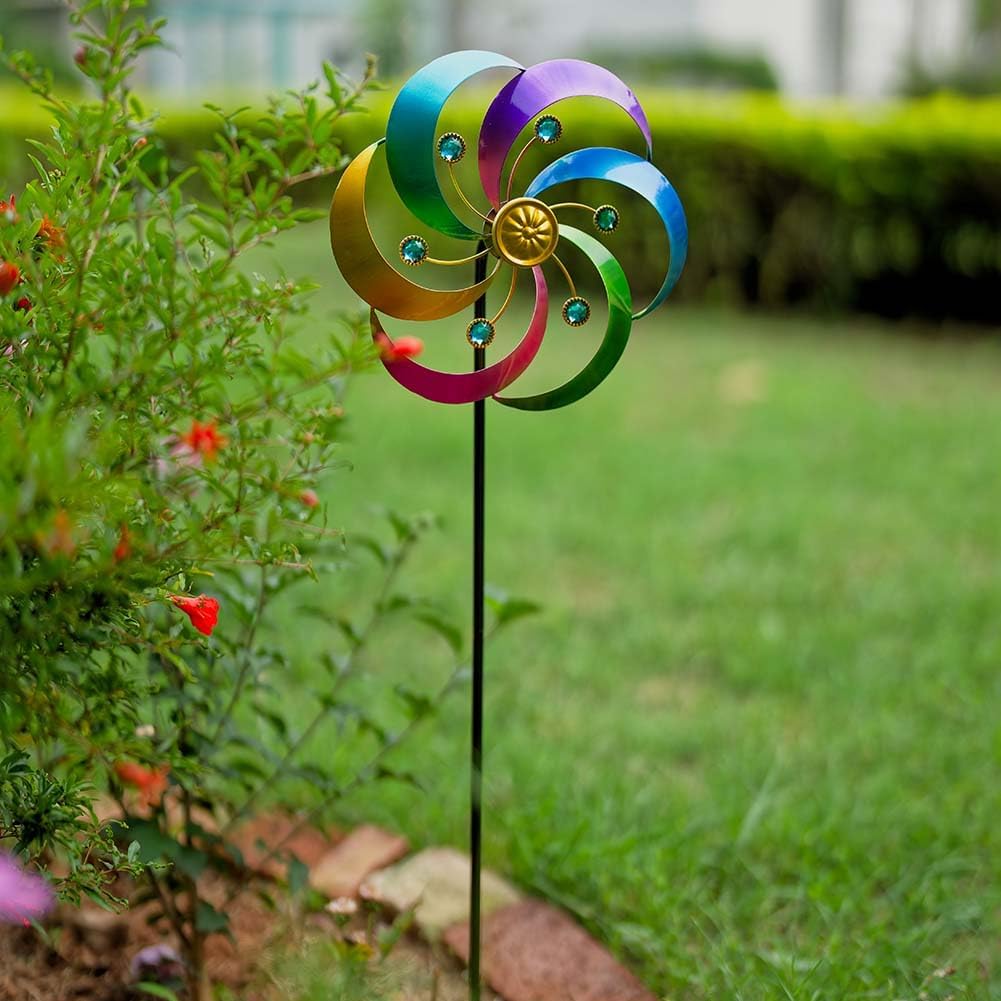 DREAMYSOUL 2 Packs Metal Wind Spinners Outdoor, Colorful Pinwheels for Yard and Garden, Kinetic Wind Spinner & Sculpture