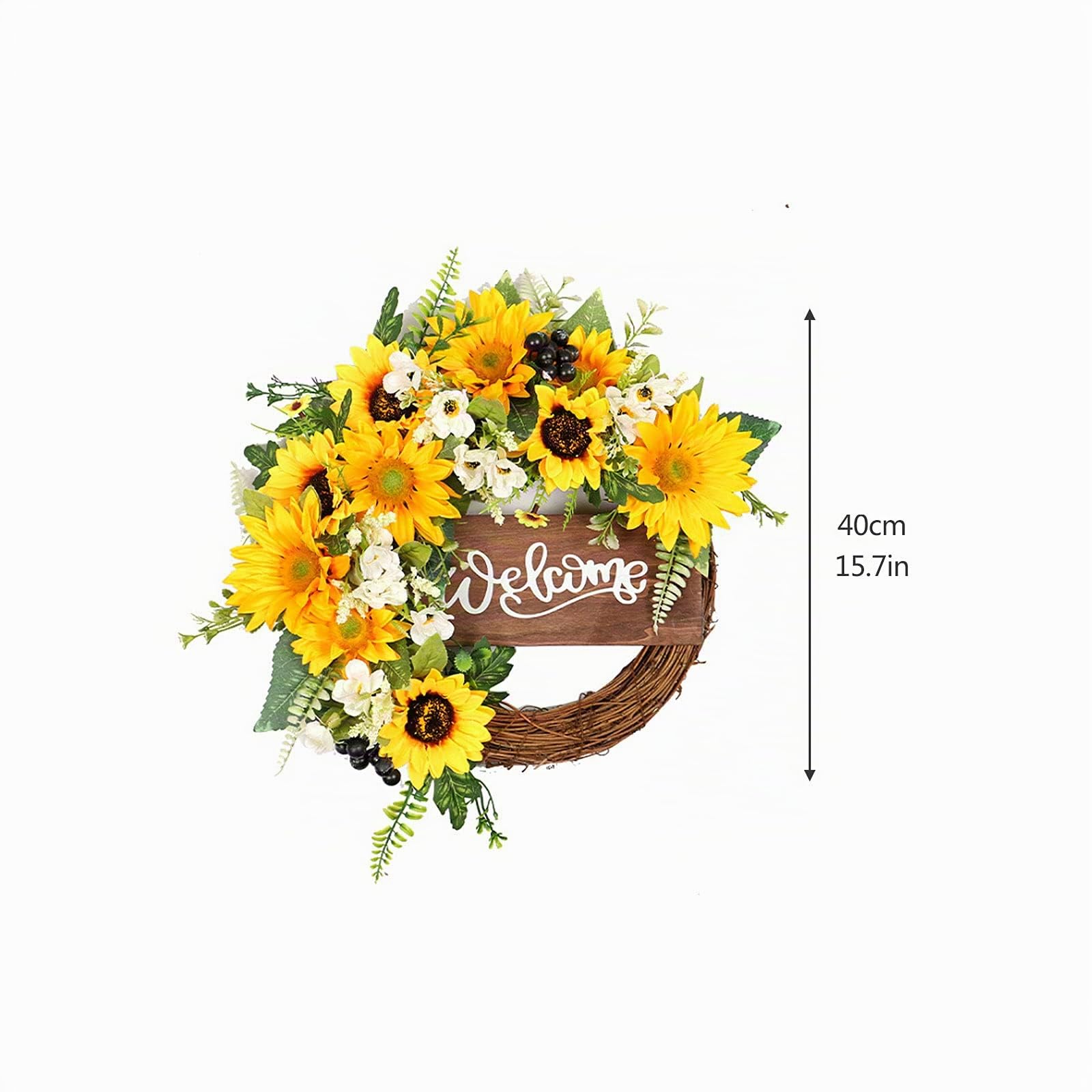 Ghirlanda di girasole artificiale, ghirlanda di benvenuto da appendere, ghirlanda di fiori finti per estate, autunno, primavera, cartello di benvenuto per porta d'ingresso, parete, festa di