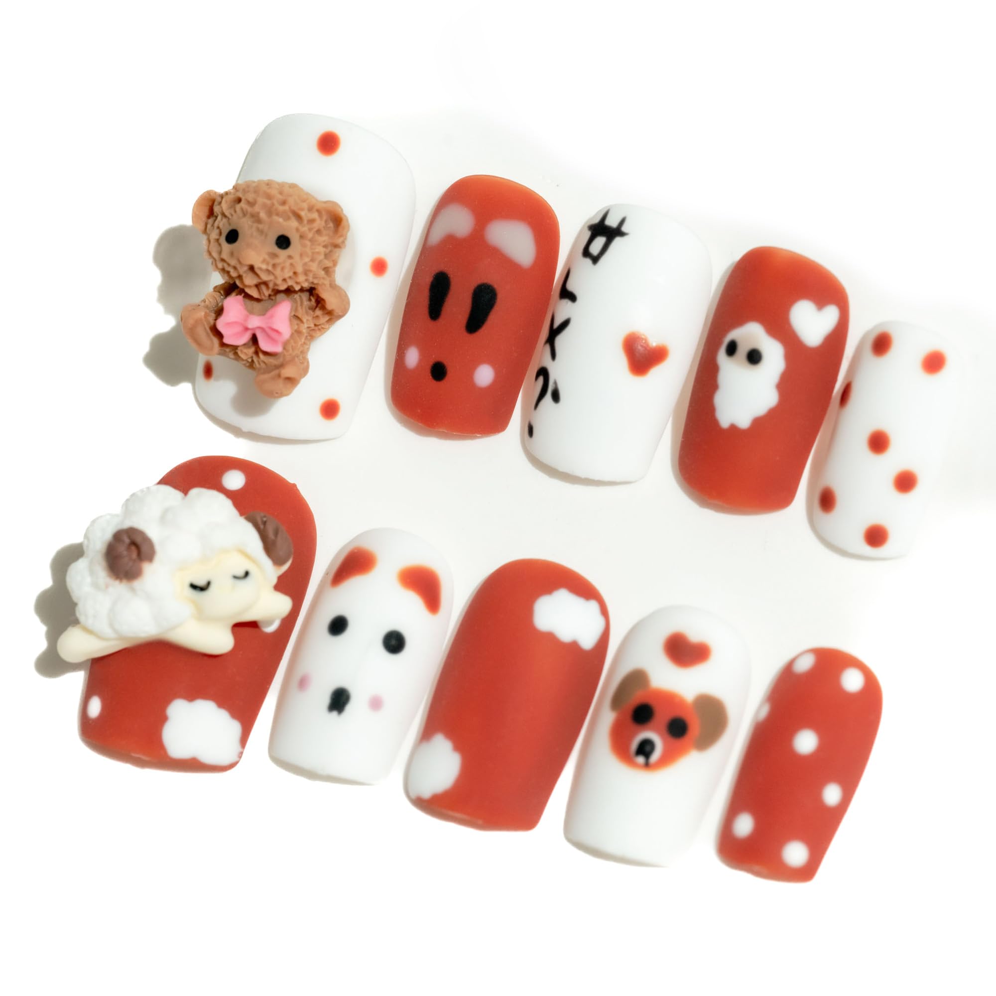 Sun&Beam Nails Handmade Press-on Long Coffin Ballerina Red White Black Silver Glam Halloween Ombre Design Fashion False Nail Tips 10 Pcs Set (#189 M) — view 70