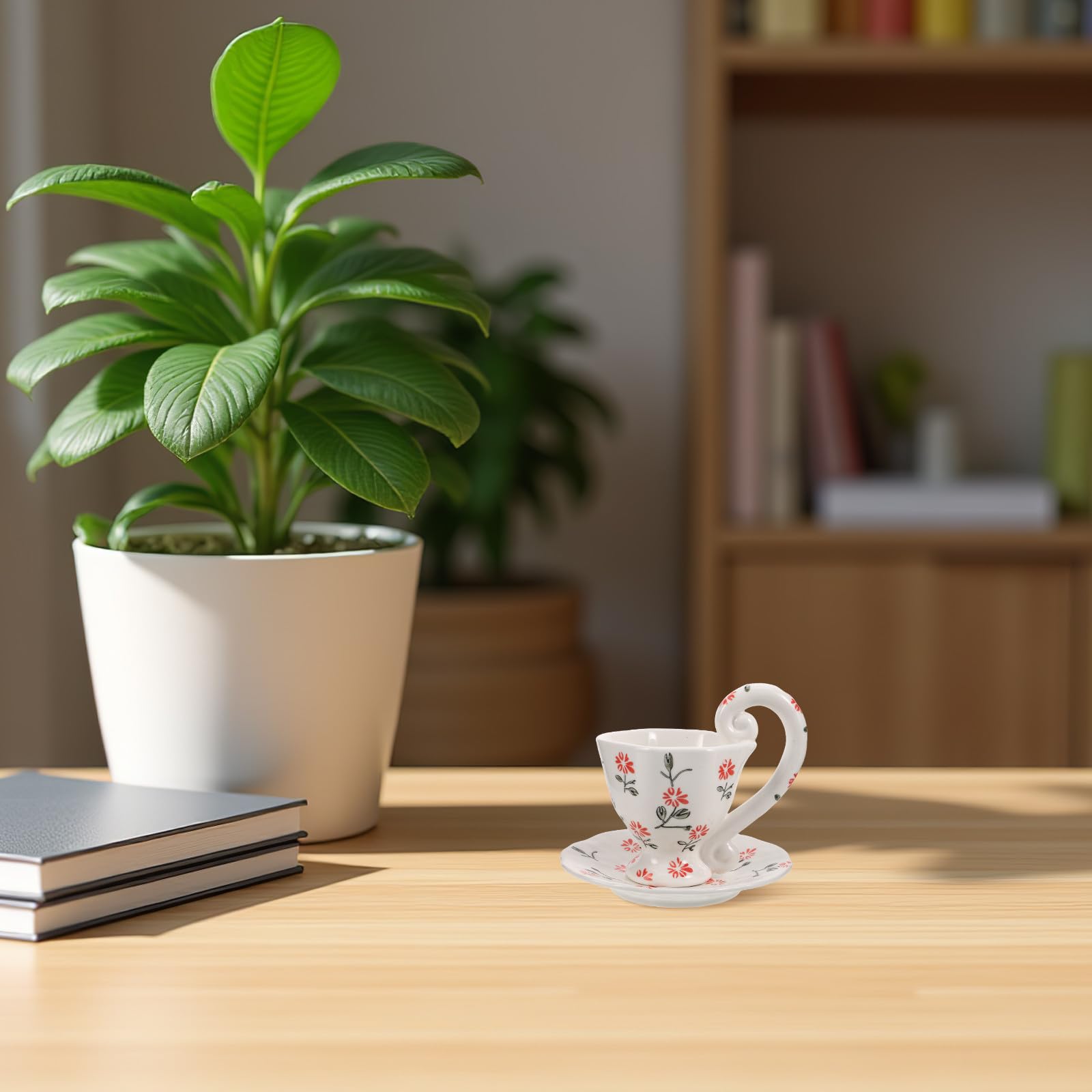 Ensemble de 1 tasse et soucoupe en céramique - Mug à café floral de 200 ml avec anse pour expresso - Tasses et assiettes en porcelaine artisanale pour une fête d'anniversaire