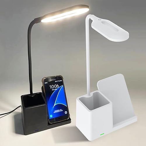 Idoravan Lámpara de escritorio LED de estudio con puerto de carga USB lámpara de mesa LED regulable para niños con soporte para bolígrafo oficina en