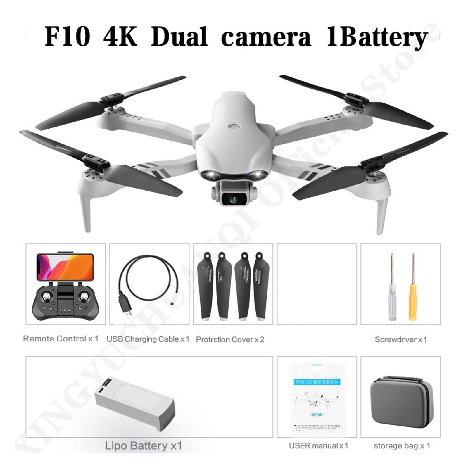 Dron 4K HD Podwójna kamera z GPS 5G WiFi Szeroki kąt FPV Transmisja w czasie rzeczywistym Odległość Rc 2 km Profesjonalny dron (Kolor: F10-1B-Foambox Rozmiar: 1) (F10 GPS)