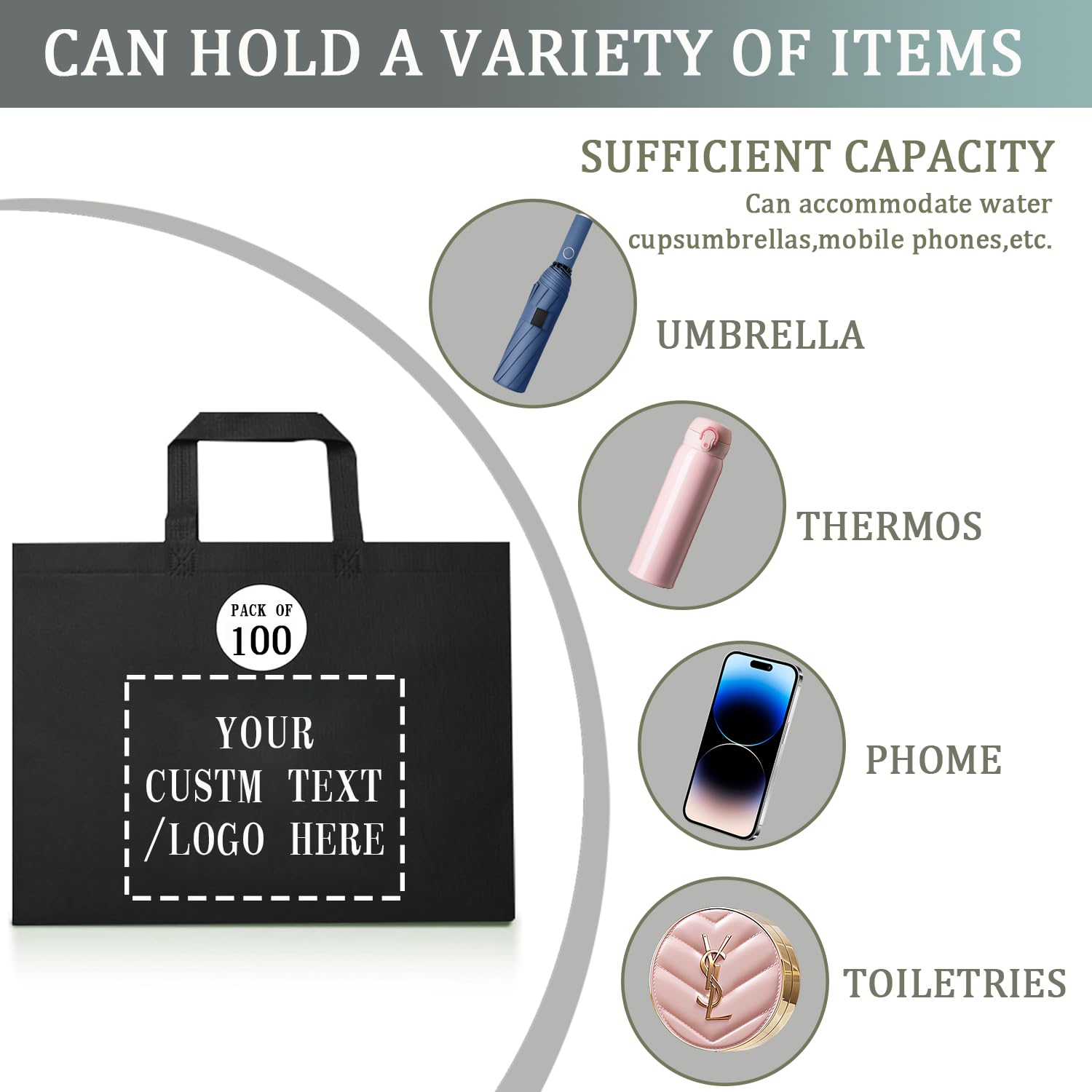 Bolsas personalizadas con logotipo, juego de 50/100/200, bolsas de comestibles reutilizables, bolsas de compras, publicidad para eventos de negocios, artículos promocionales, Bolsas personalizadas