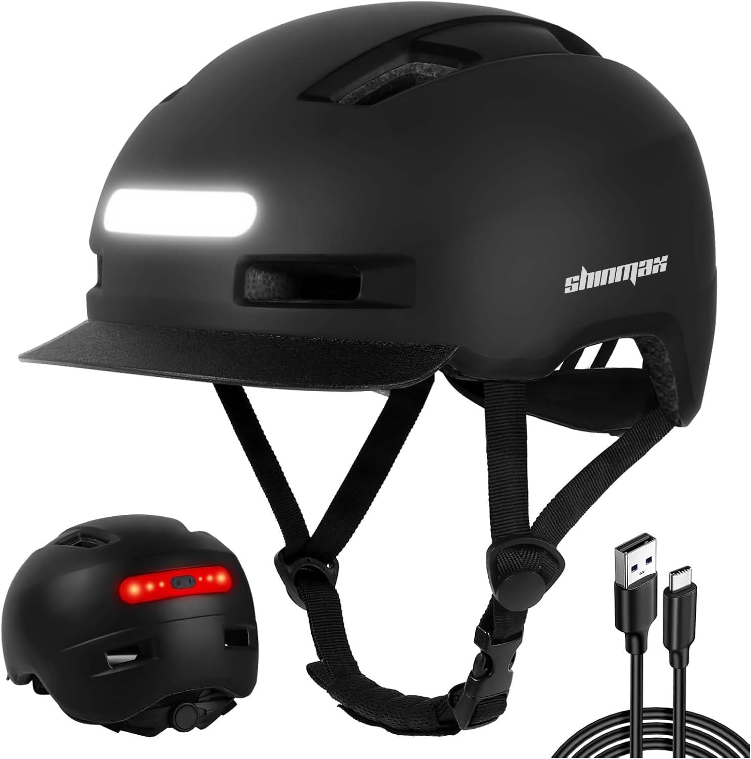Bike Helmet, Shinmax Adult Cycling Helmet with USB Rechargeable LED Front and Back Light Bicycle Helmets for Men Women