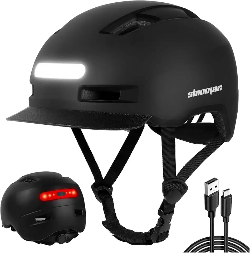 Shinmax Capacete De Bicicleta, Capacete De Ciclismo Adulto Com Luz Frontal E Traseira De Led Recarregável Por Usb, Capacetes De Bicicleta Para Homens E Mulheres, Viseira Removível, Capacete De E-Bik