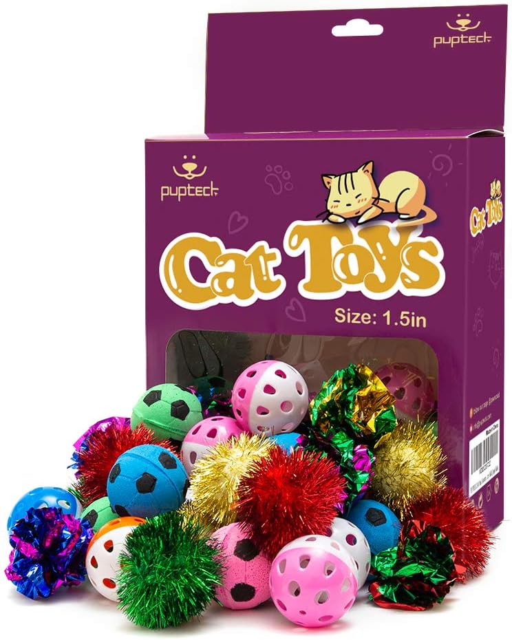 48 Pack Assorted Color Cat Ball Toy Set - Crinkle Balls, Sparkle Balls, Sponge Soccer Balls, Jingle Balls : Kitchen & Dining
