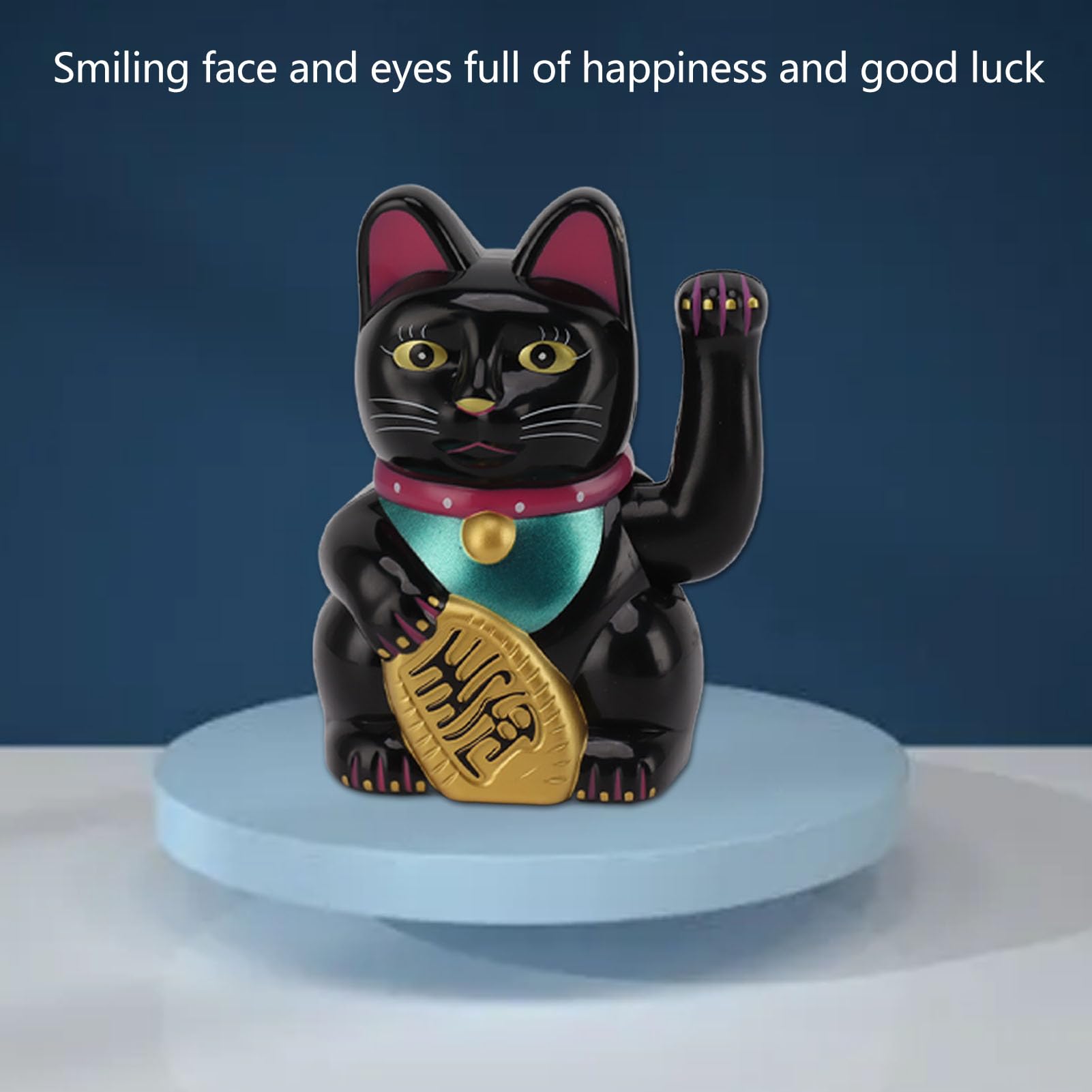 Gavigain 5in Fortune Cat,Home Desktop Solar Waving Arm Fortune Cat Solar Powered Lucky Fortune Cat for Home Restaurant Hotel (Black)