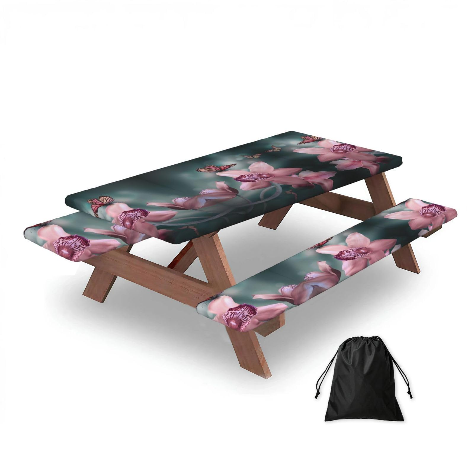 Zqytgfdc Black Orchid Flower Butterfly Soft Fresh Spring Rectangular Water-Repellent Picnic Tablecloths, Outdoor Camping, Picnic, Bbq