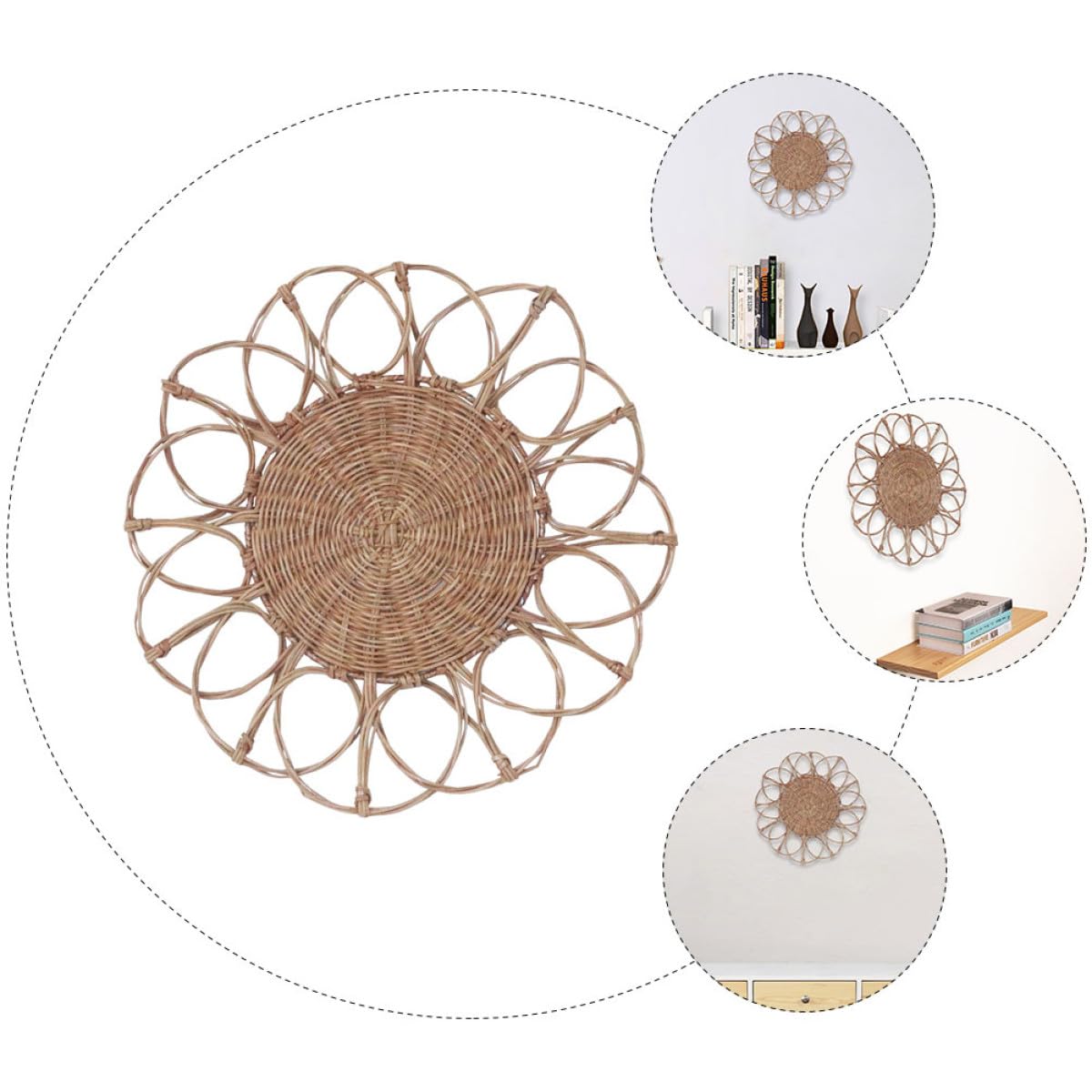 ifundom Adorno Colgante de Ratán Tejido a Mano, Decoración Creativa de Pared Redonda Diseño Hueco, Decoración Artesanal para Hogar, Tiendas y Cafeterías, Estilo Natural y Ecológico