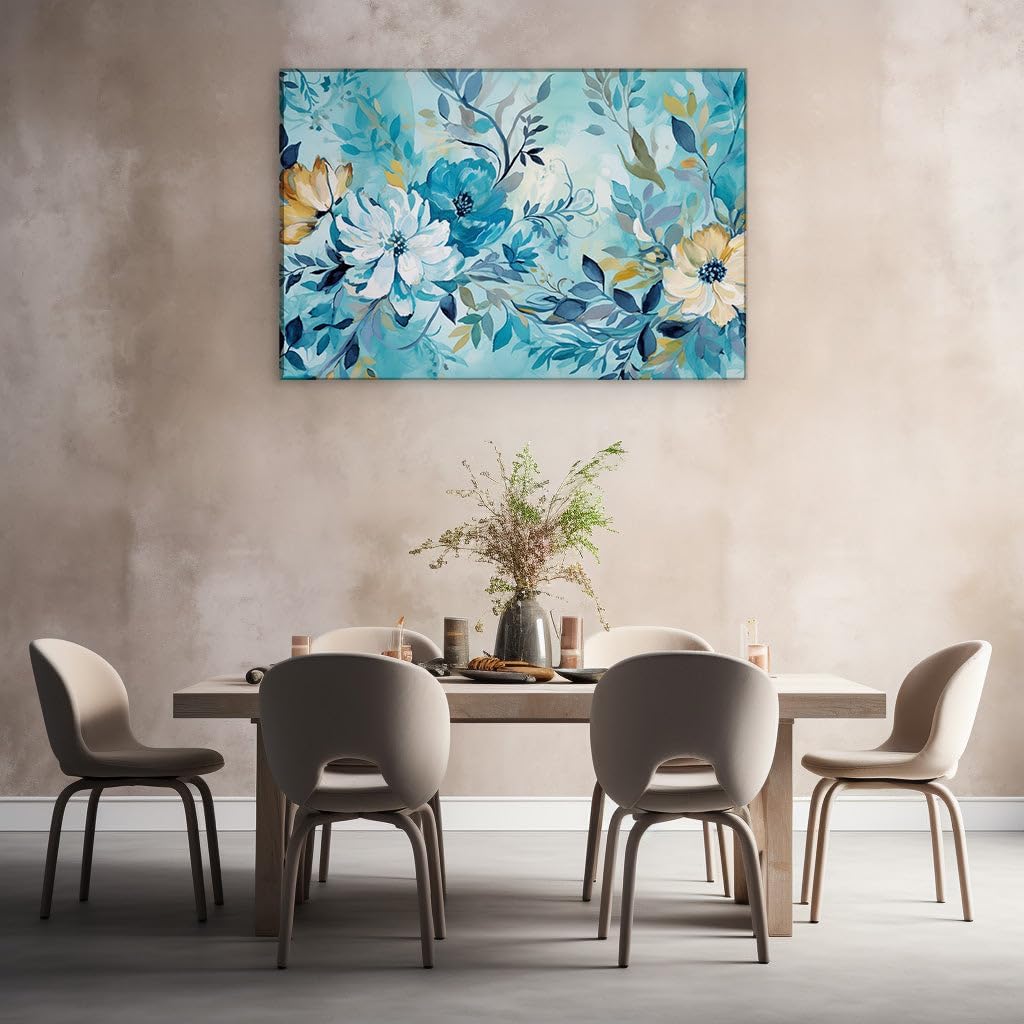 Canvas for Living room. Awakening Blossoms: A Dance of Blue and White in Nature's Morning Palette, 27 x 18 inch Canvas Wall Art - Ready to Hang - 69x46 cm (27x18 inch)