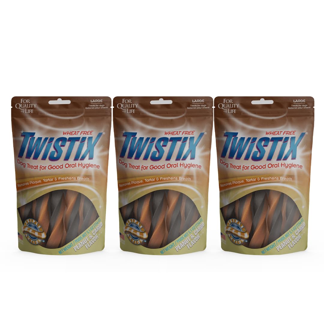 Twistix Canister Twisted Dental Dog Treats with Peanut and Carob Flavour for Dog’s Daily Dental Hygiene Dog Treat for Fresh Breath and Clean Teeth, Large Sticks Pack of 3 (B098L4MD8F) Amazon Price History, Amazon Price Tracker