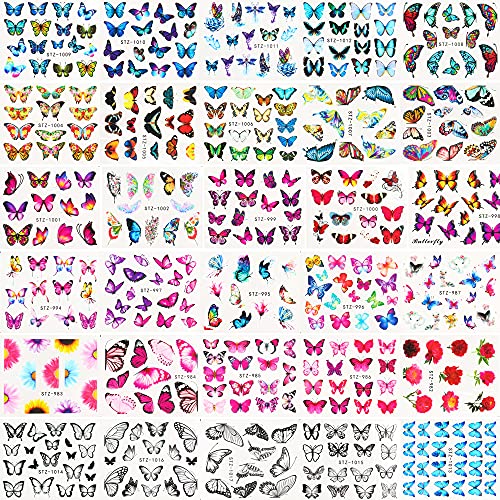Dornail 30 Sheets Butterfly Nail Stickers Flower Nail Water Transfer Sticker Nail Decals Summer Nail Art Sticker Nail Designs Nail Decorations Nail Art Accessories #TOP1