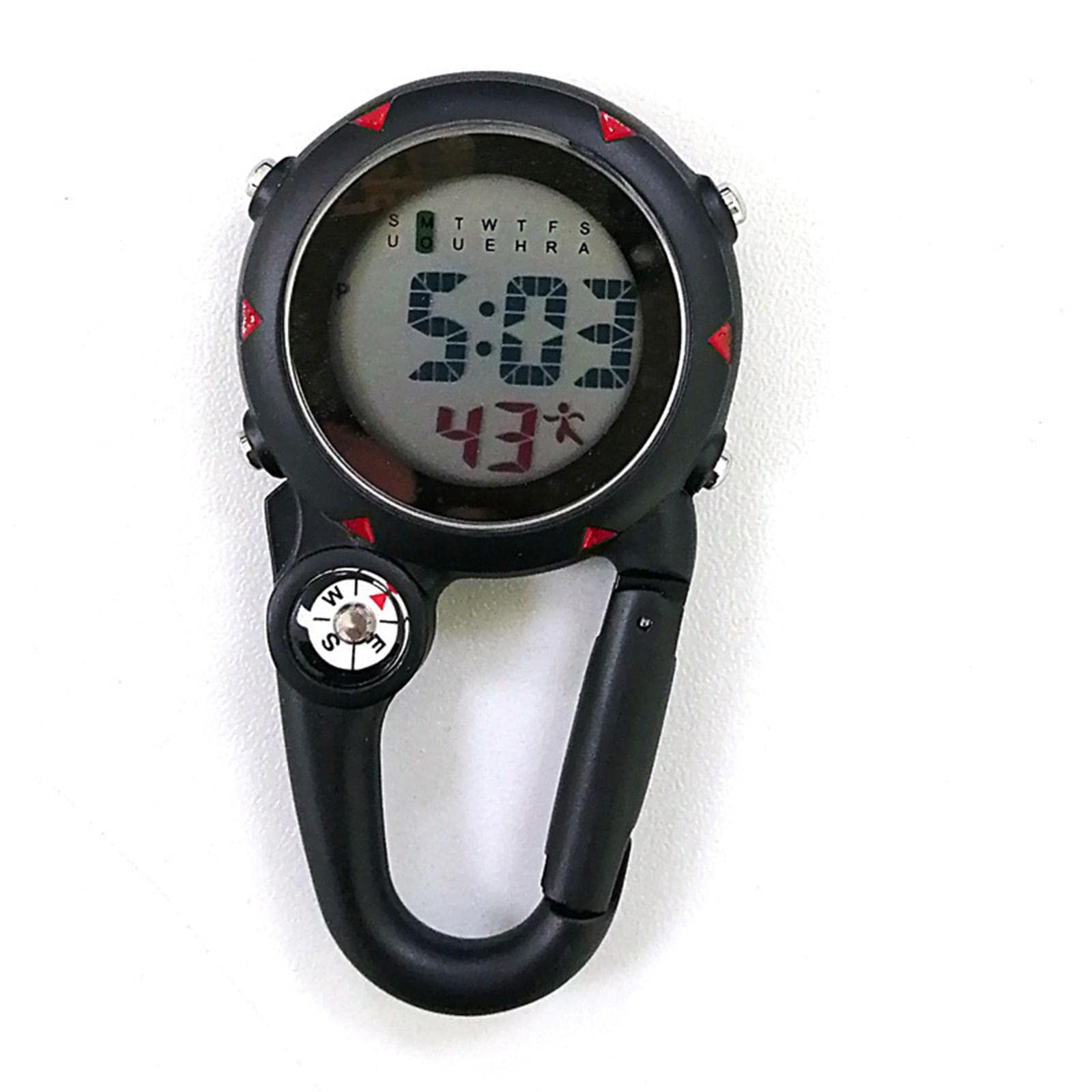 Harilla Digitale Uhr mit Karabinerhaken, Rucksack, Taschenuhr für Männer und Frauen, leicht ablesbar, mit Wecker, elektronische Uhr, genau für, Black