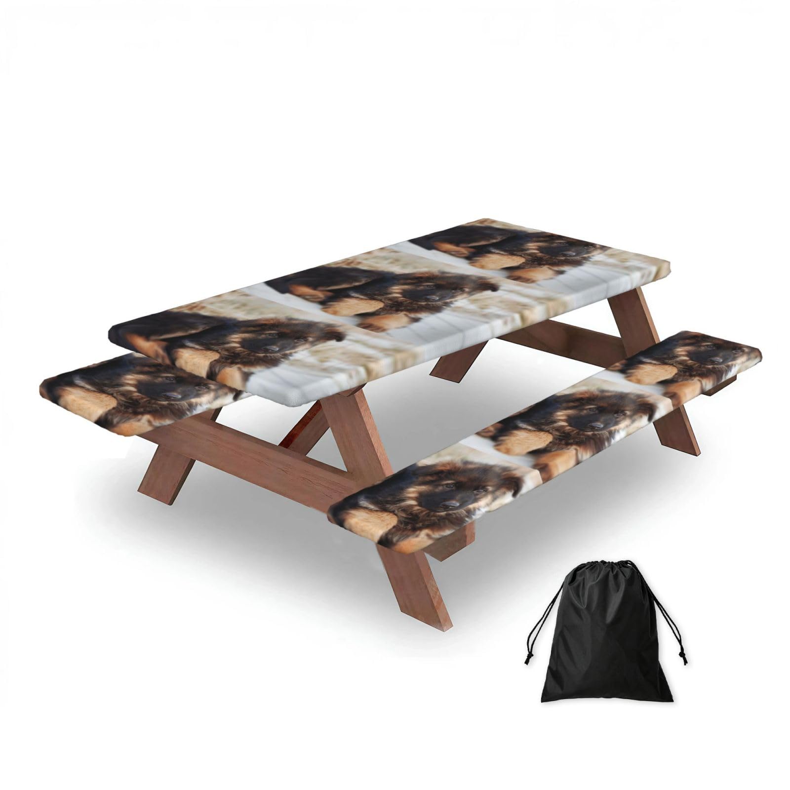 Dopklna As Picture German Shepherd Puppies Print, Picnic Table Cover With Bench Covers -Waterproof Elastic Fitted Tablecloth For Garden Camping Patio 76X152cm
