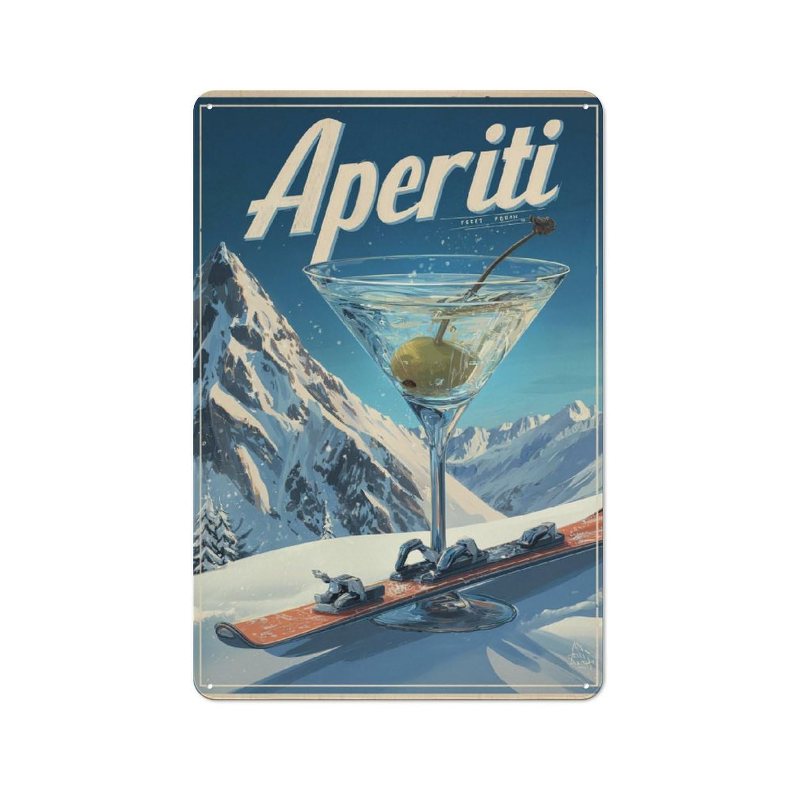 Junmoney Aperiti Ski Scene 30X20cm Retro Metal Sign With For Man Cave Or Games Room, Tin Sign Wall Decor For Games Rooms And Man Caves