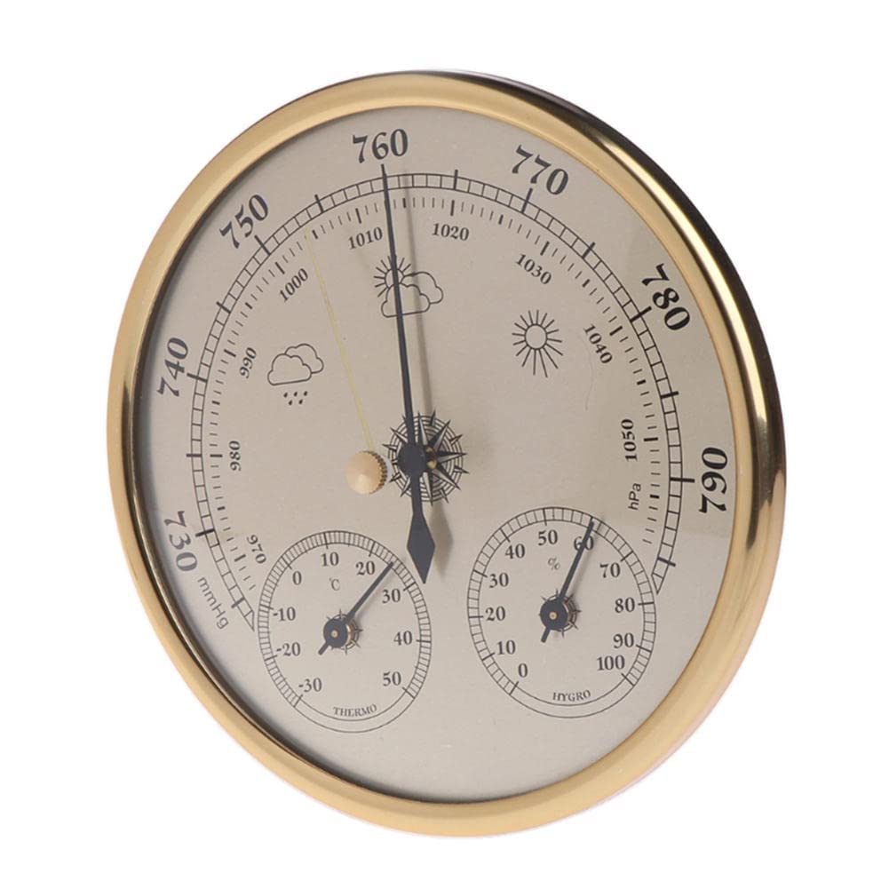 ZALTAS Barometro Tradizionale Barometro da Esterno Tre in Uno Barometro Portatile per Uso Domestico Temperatura umidità Pressione Atmosferica per Appendere O Posizio Gold