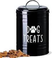 NIXBYO Airtight Metal Dog Treat Jar - 9x5.5'' Black Cookie Container for Farmhouse Kitchen, Keeps Treats Fresh for Dogs & Cats