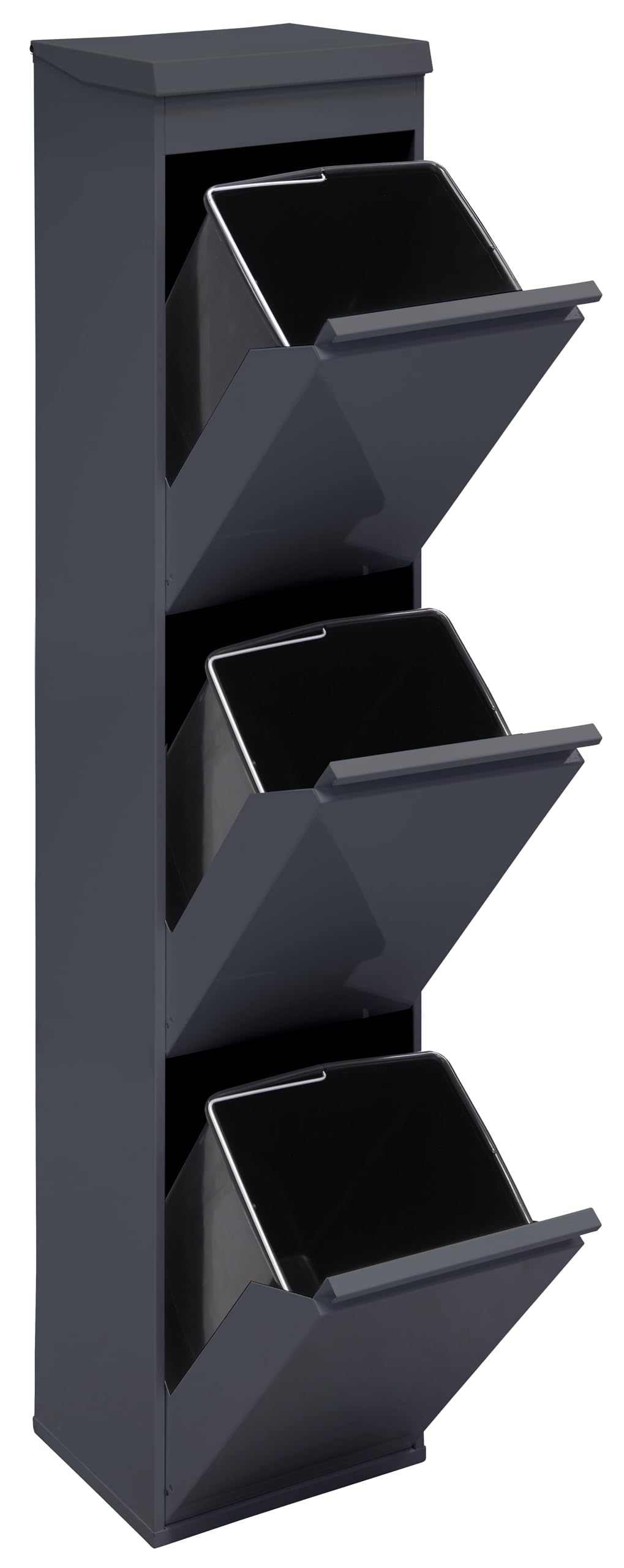 ARREGUI Top CR324-B Poubelle de recyclage en acier, poubelle de tri sélectif, 3 seaux, avec plateau supérieur multifonction, 3 x 17 L (51 L), anthracite 140,5x30,5x24,5cm