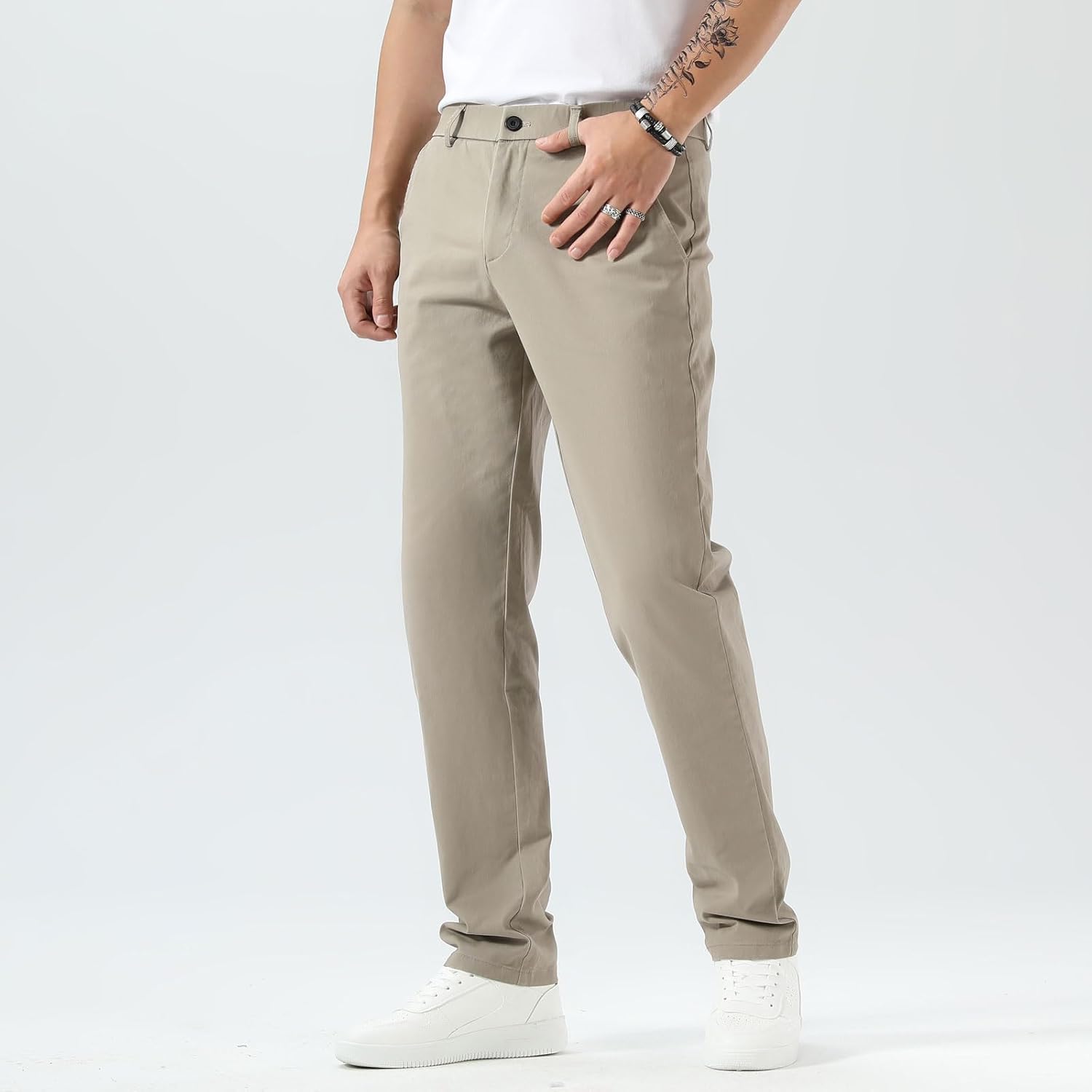 Plaid&Plain Men’s Slim Fit Khaki Pants Men’s Tapered Chino Pants - Image 2