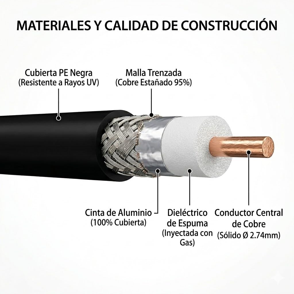 Silex | Cable Coaxial RG8 50 Ohm Tipo LMR400 | Conexión RF de Baja pérdida para Antenas WiFi, 4G LTE y Radio | Técnicos telecomunicaciones y Redes inalámbricas| 100 Metros