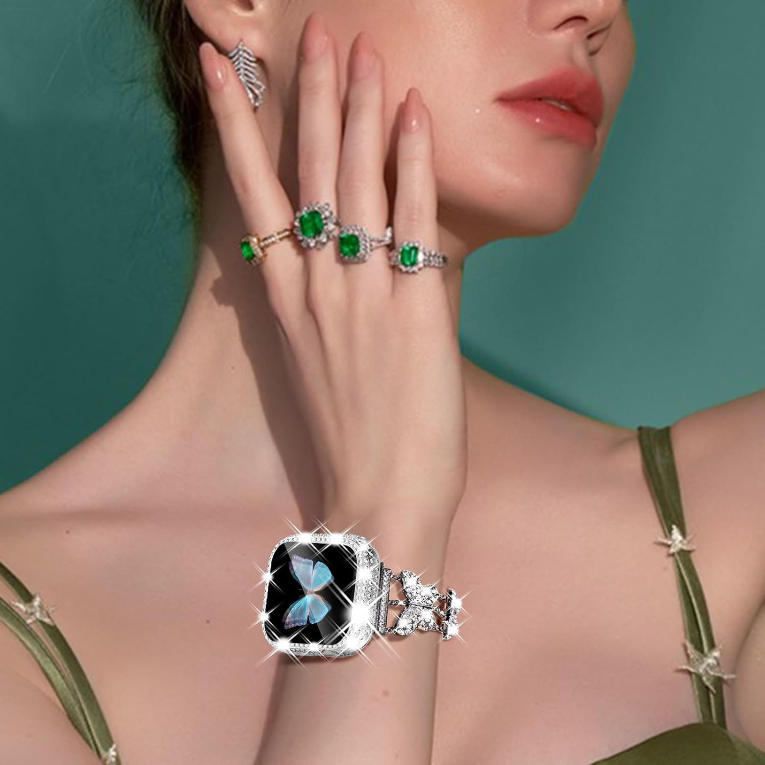 WINGLE Bling Band and Case for Apple Watch Band Women 40mm SE 3/2/1 Series 6 5 4, Butterfly Diamond Metal Band Rhinestone Crystal Bracelet Jewelry Chain with Sparkle Screen Protector, 40 mm Silver - Image 6