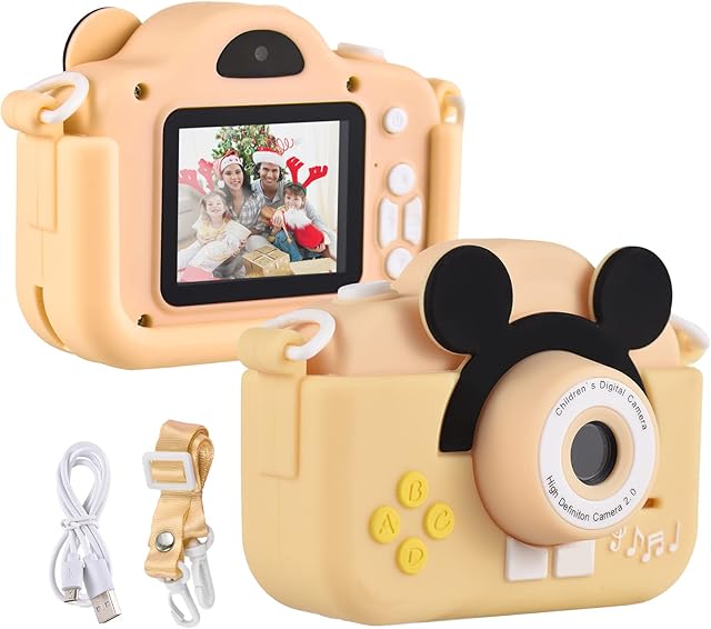 YANGZY Mini Cartoon Kids Digital Camera 1080P Digital Video Camera for Kids Dual Lens 2.0 Inch IPS Screen 4X Zoom Built-in Battery Cute Photo Frames Interesting Games with Neck Strap Birthday Christma
