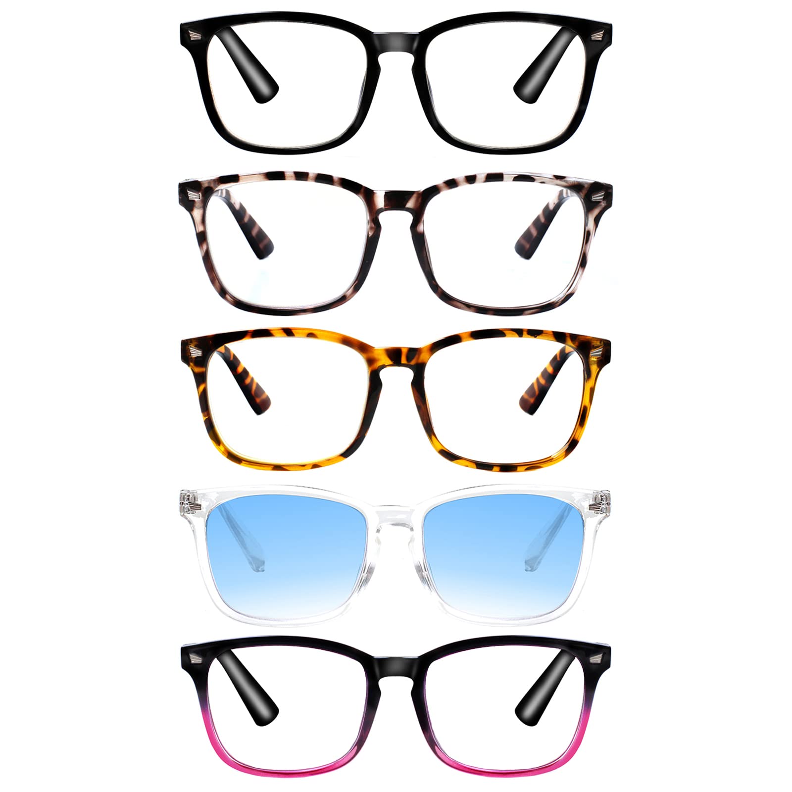 VIDEBLA 5 Pack Blue Light Blocking Reading Glasses,Spring Hinge Readers for Women Men,Anti UV Ray Filter Nerd Eyeglasses