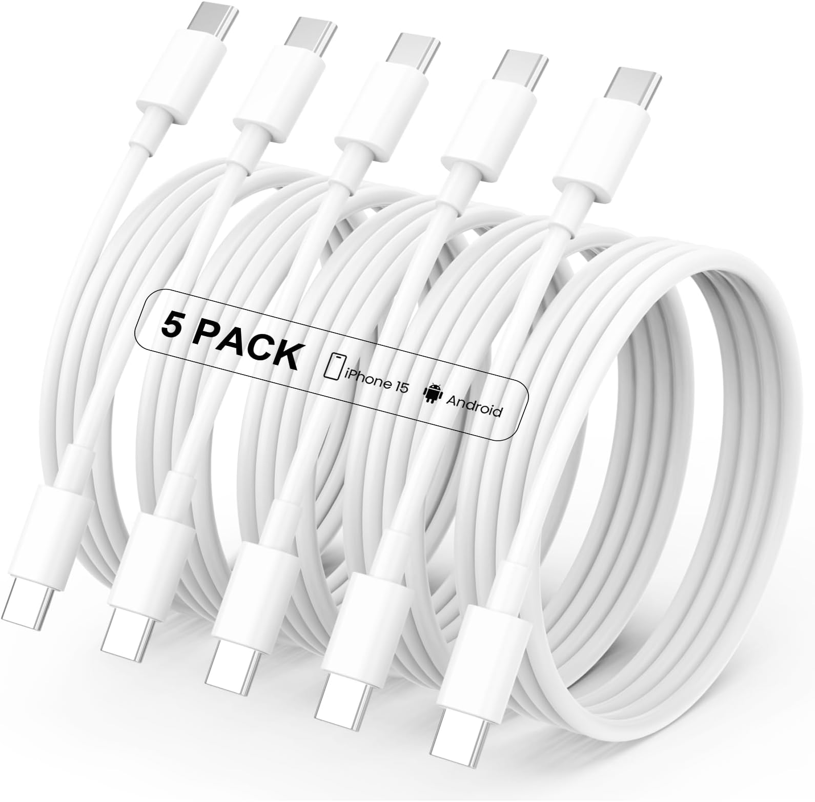 USB C Charger Cable - 5Pack 6FT (60W/3.1A) USB C to USB C Cable Type C Fast Charging Cord for iPhone 17/17 Pro/17 Pro Max/Air/16/16 Pro/16 Pro Max/15/15 Pro/15 Plus/15 Pro Max, Samsung Galaxy S23