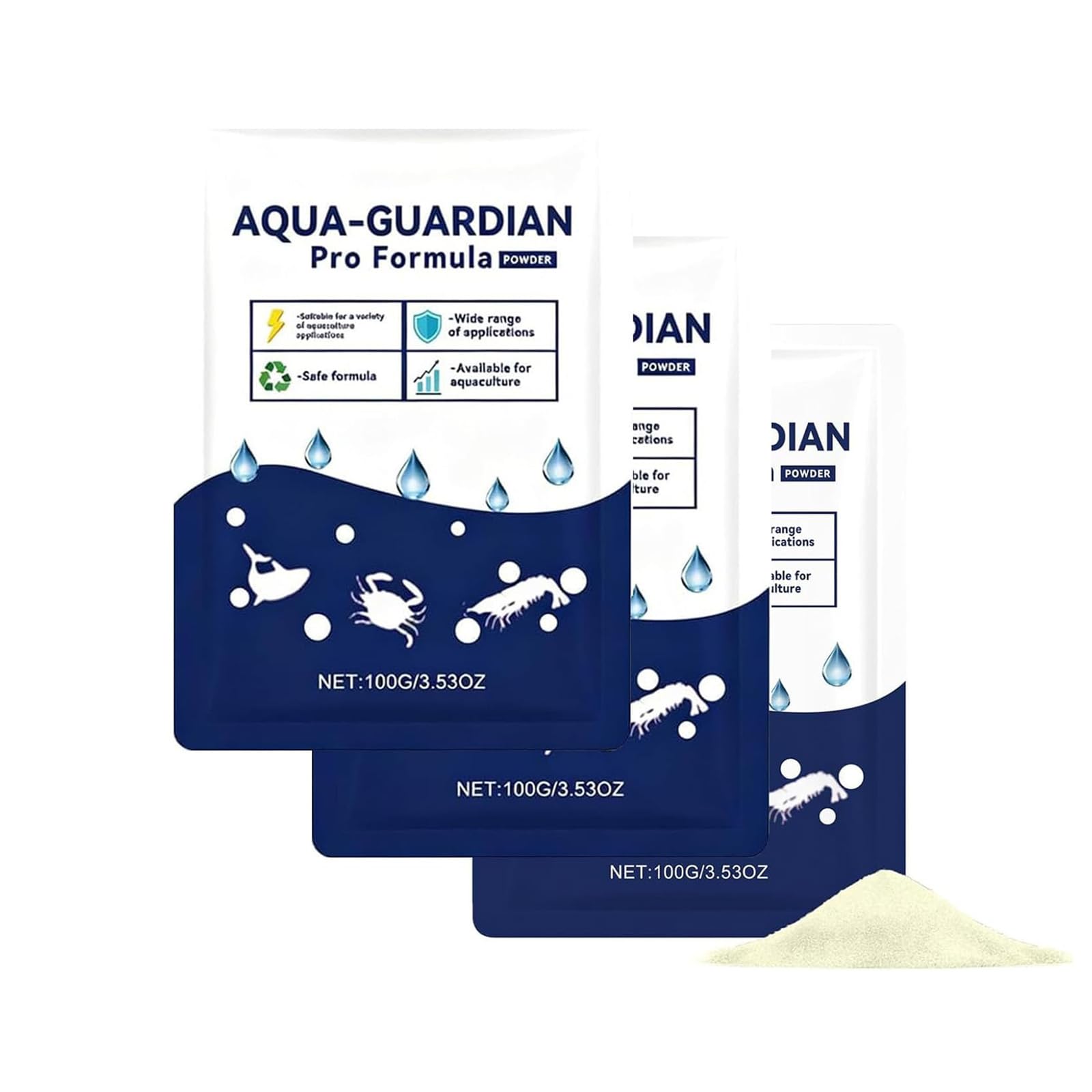 Aqua Guardian Pro Formula pour Bassin, Poudre de Soin Aquatique pour Poissons, Soutien Facile à Mélanger pour l'eau (Poissons, Crevettes & Crabes), Clarté Durable, 100 g (3PCS)