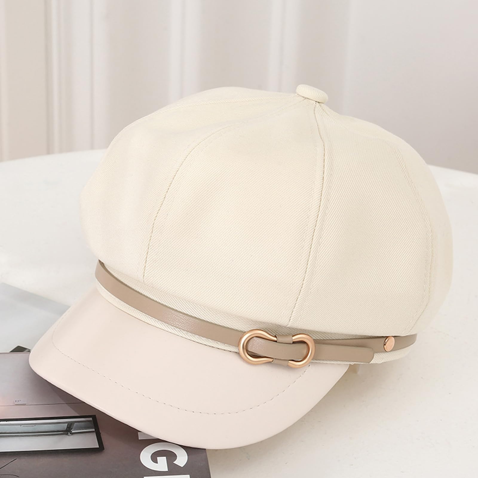 Busnos Women's Octagonal Hat Newsboy Hats and Caps Beret Women Newsboy Caps for Women Trendy Cute Dress Hats Womens Fall and Winter Cap Ladies White Coraline Hat Fashion