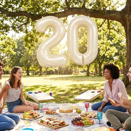 Image of Number Balloons for Birthday Decorations - 40 Inch Large Party Balloons 20, Cream Foil Number Balloons for Boys Girls, Balloons for Party Supplies