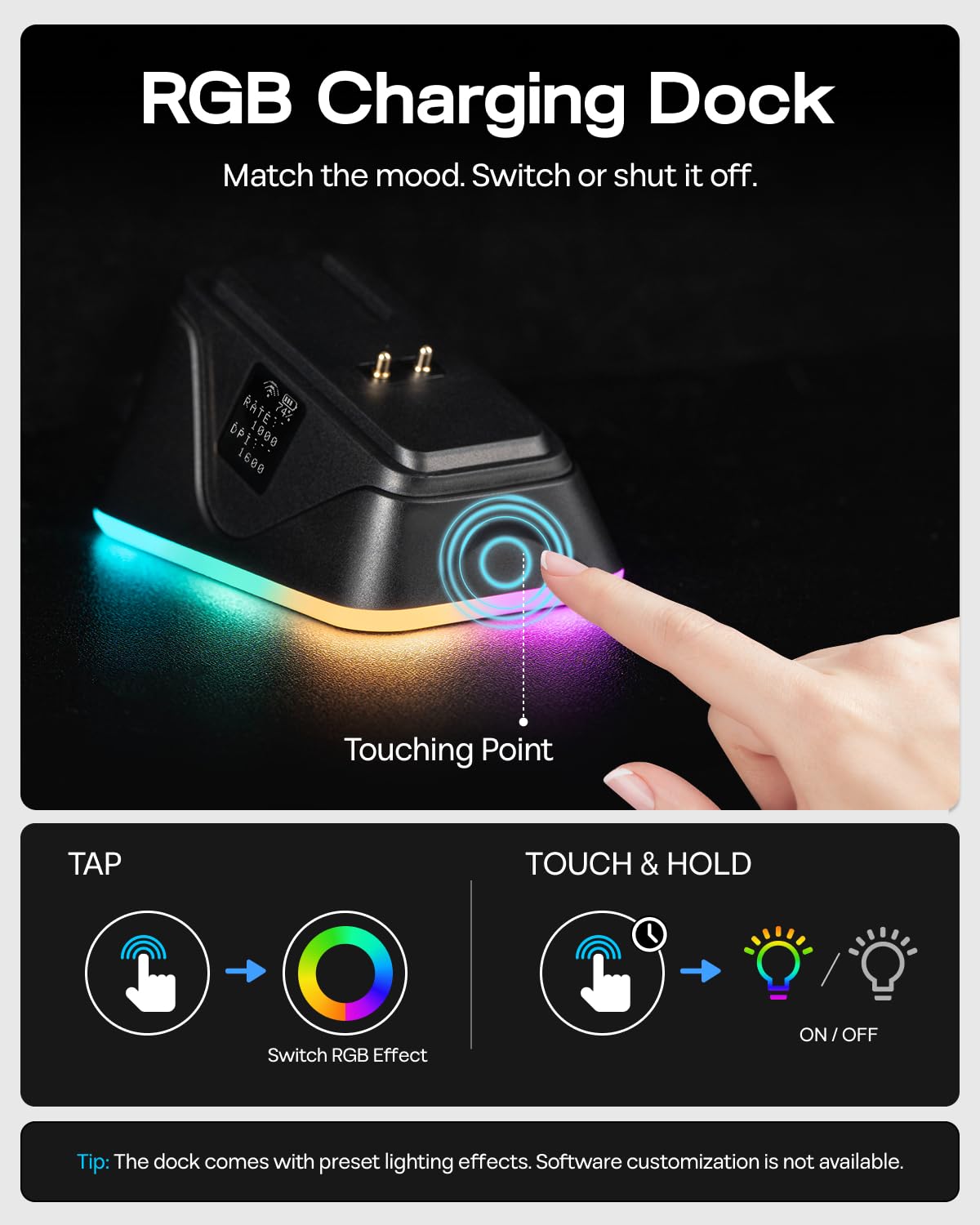 EPOMAKER NEX Lite Souris Gamer sans Fil, Double Écran&Station de Charge RVB