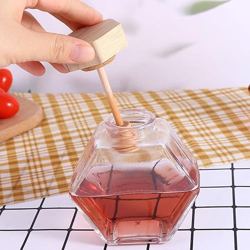 Miniatura 2 de 3 tarros de miel, botella de miel de vidrio hexagonal con varilla de agitación de madera, botella de embalaje de miel, contenedor de almacenamiento