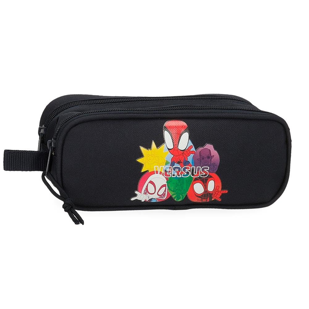 Joumma Astuccio Triplo Marvel Red Logo 22x12x5 Cm - Poliestere Nero, 3 Scomparti, Con Maniglia - Zainetto Scuola E Ufficio