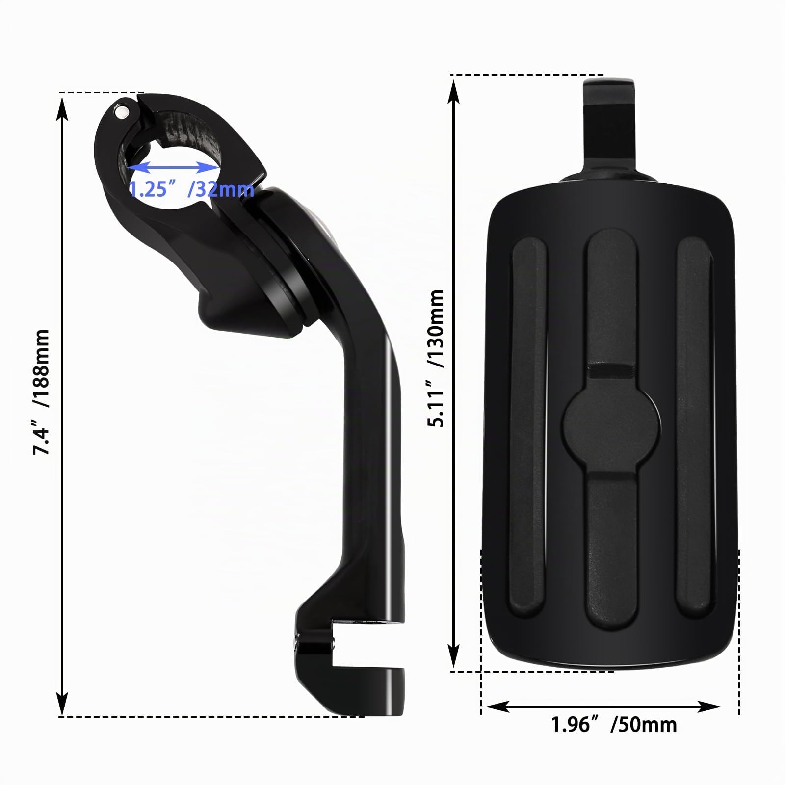 Estriberas ajustables HOKUOTOLITE de 32 mm (1,25") para carretera con kit de montaje en ángulo largo, universales para Harley, Honda, Kawasaki, Suzuki, Yamaha, Indian y Victory Motorcycler. NEGRO.