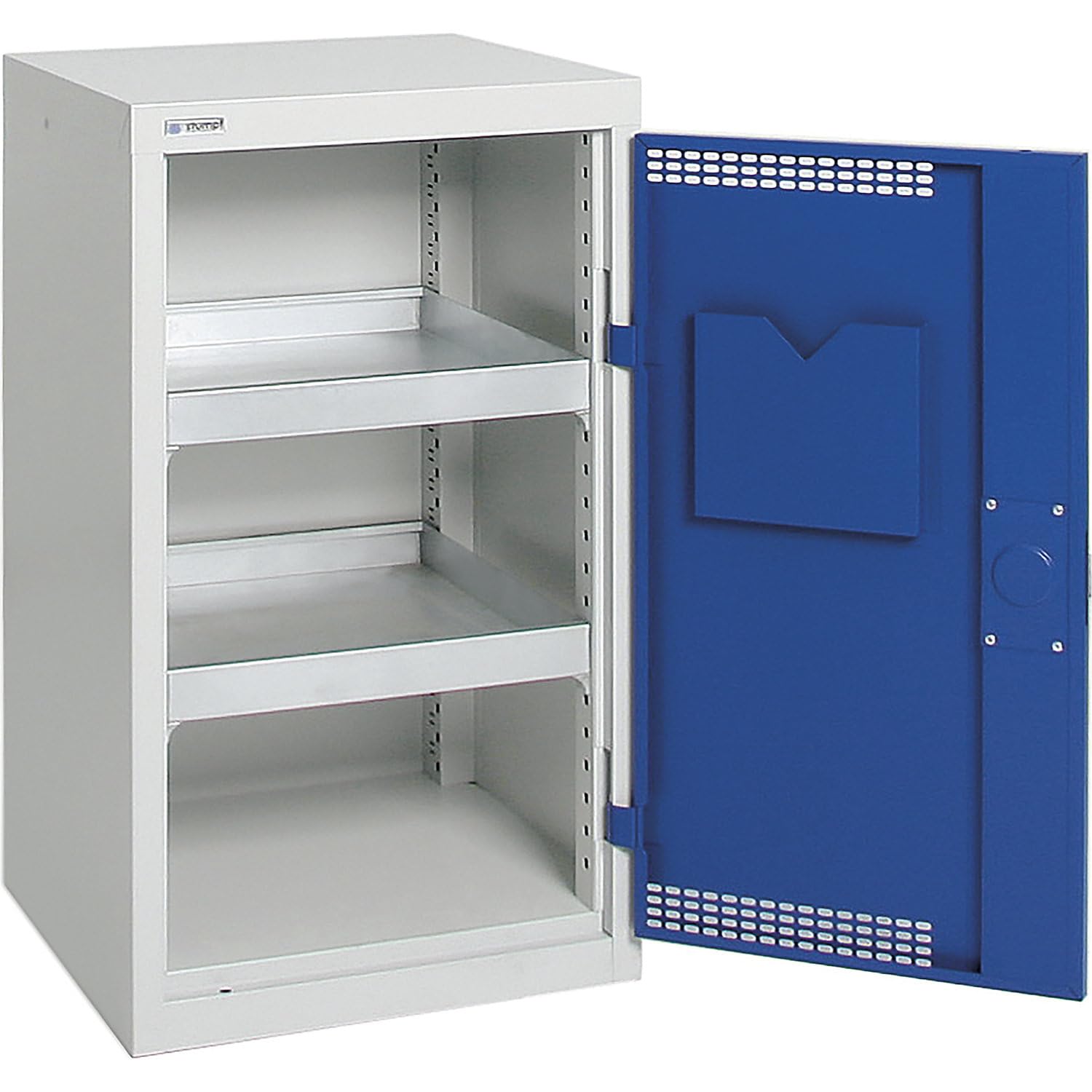 kaiserkraft | Umweltschrank mit Türlochung | HxBxT 900 x 500 x 500 mm | 2 Wannenböden | lichtGrau/Enzianblau
