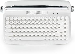 YUNZII ACTTO B303 Wireless Keyboard, Retro Bluetooth Typewriter Keyboard with Integrated Stand for Multi-Device (English, Snow White)…